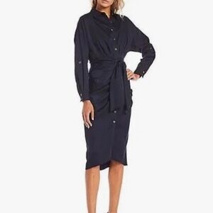 Antonio Melani Roxanne Point Collar Ruched Tie Waist Button Front Dress Sz 10